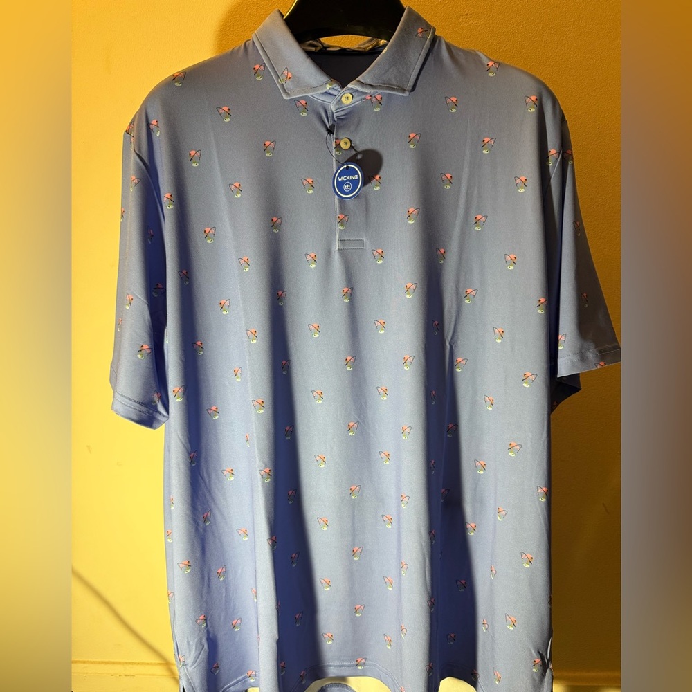 NWT RLX Ralph Lauren men’s  golf polo shirt light blue w/flamingo print sz small